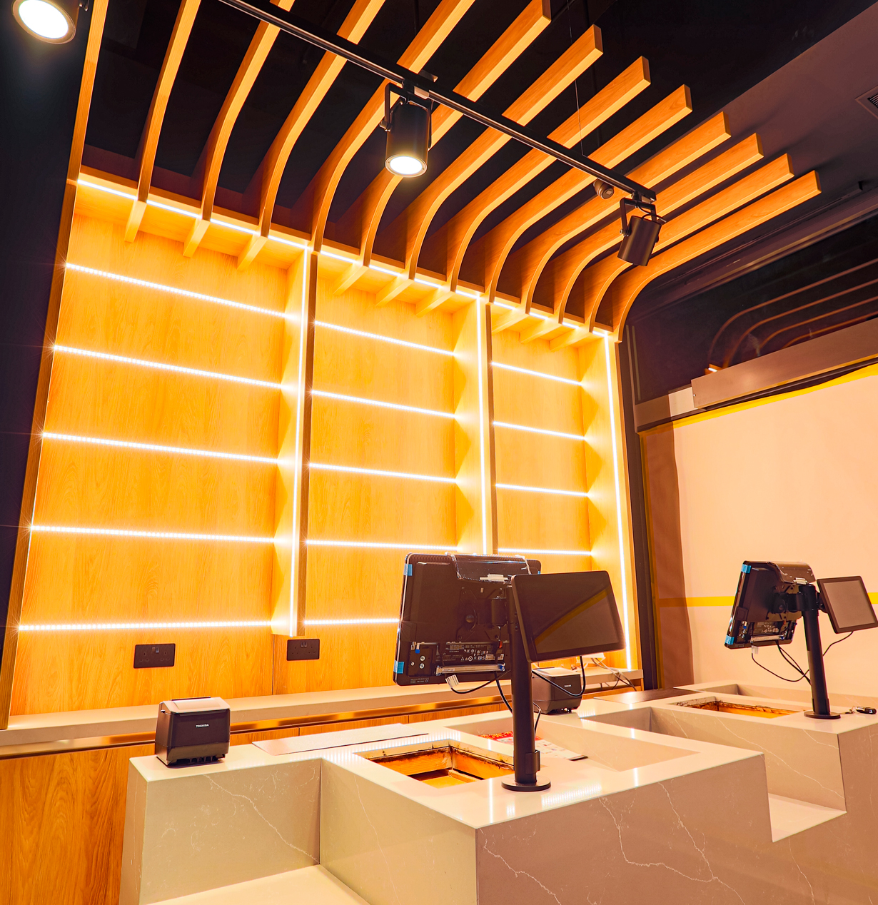 commercial joinery cashier desk.