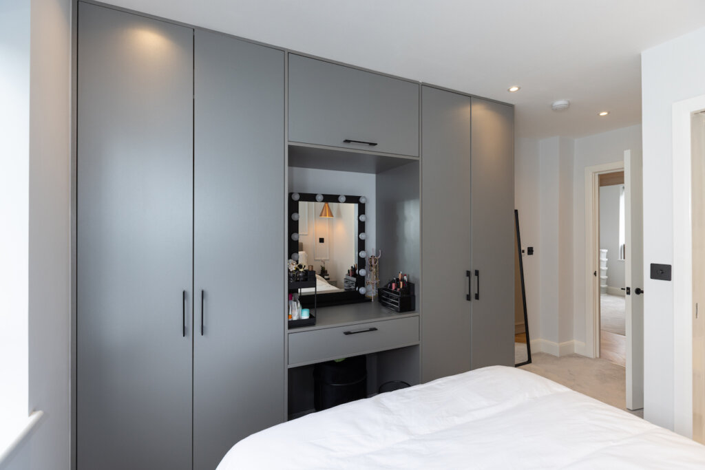 makeup desk and mirror.